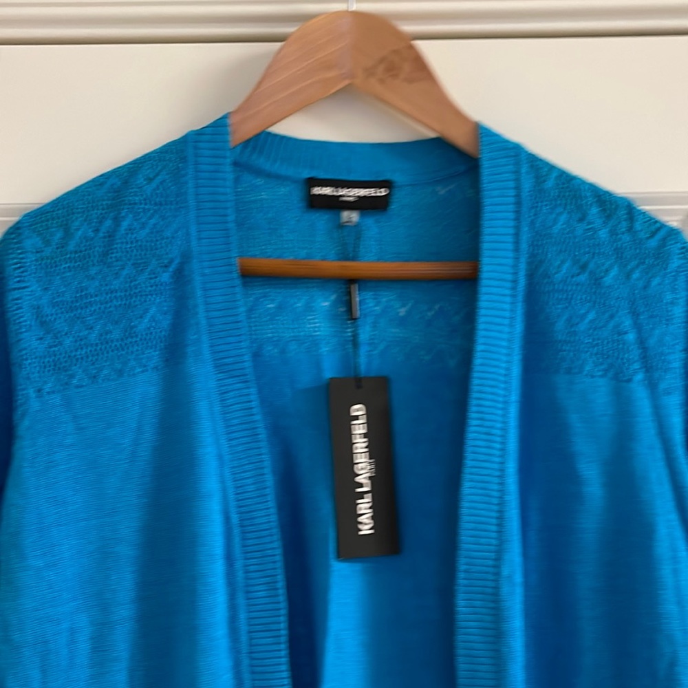 Karl Lagerfeld turquoise sweater size small with pockets